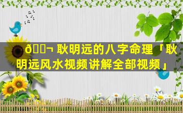 🐬 耿明远的八字命理「耿明远风水视频讲解全部视频」